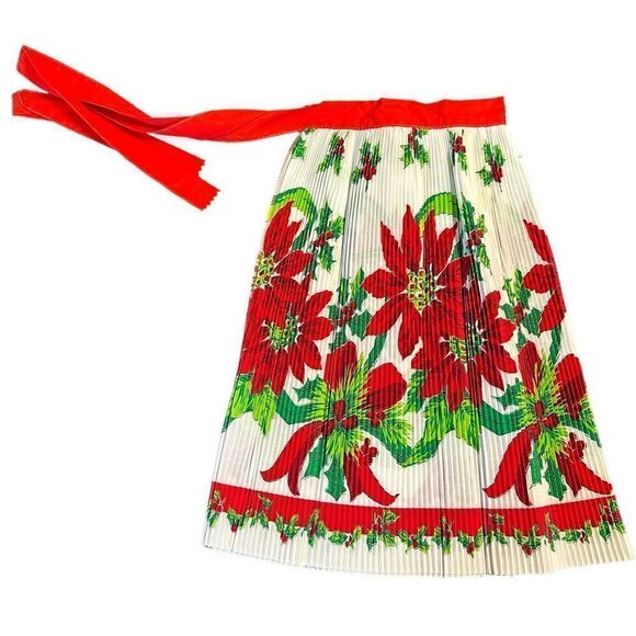 Vintage 1950s Ever pleat Poinsettia Half Apron. NIB - Picture 3 of 11